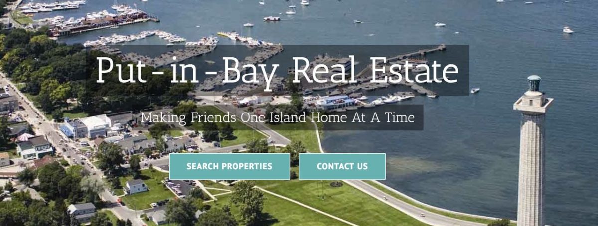 Put-in-Bay Real Estate - A company banner with an aerial view of Put in Bay, Ohio.